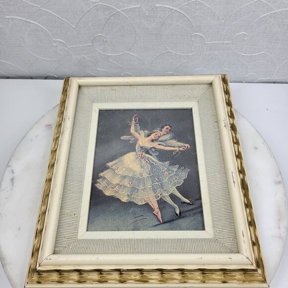 VTG Carina Ballet Lithograph Framed 11" Wood Shadow Box Gold MCM Wall Art - Picture 14 of 16